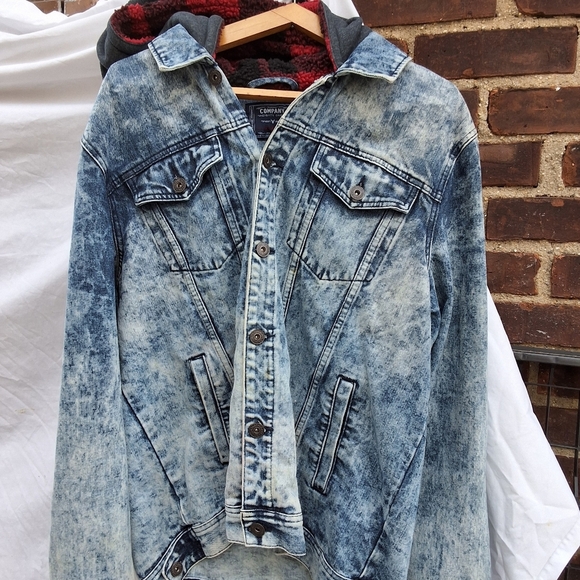 Vintage 80s Company One acid washed Denim hoodie Jacket XL-L - Picture 6 of 14